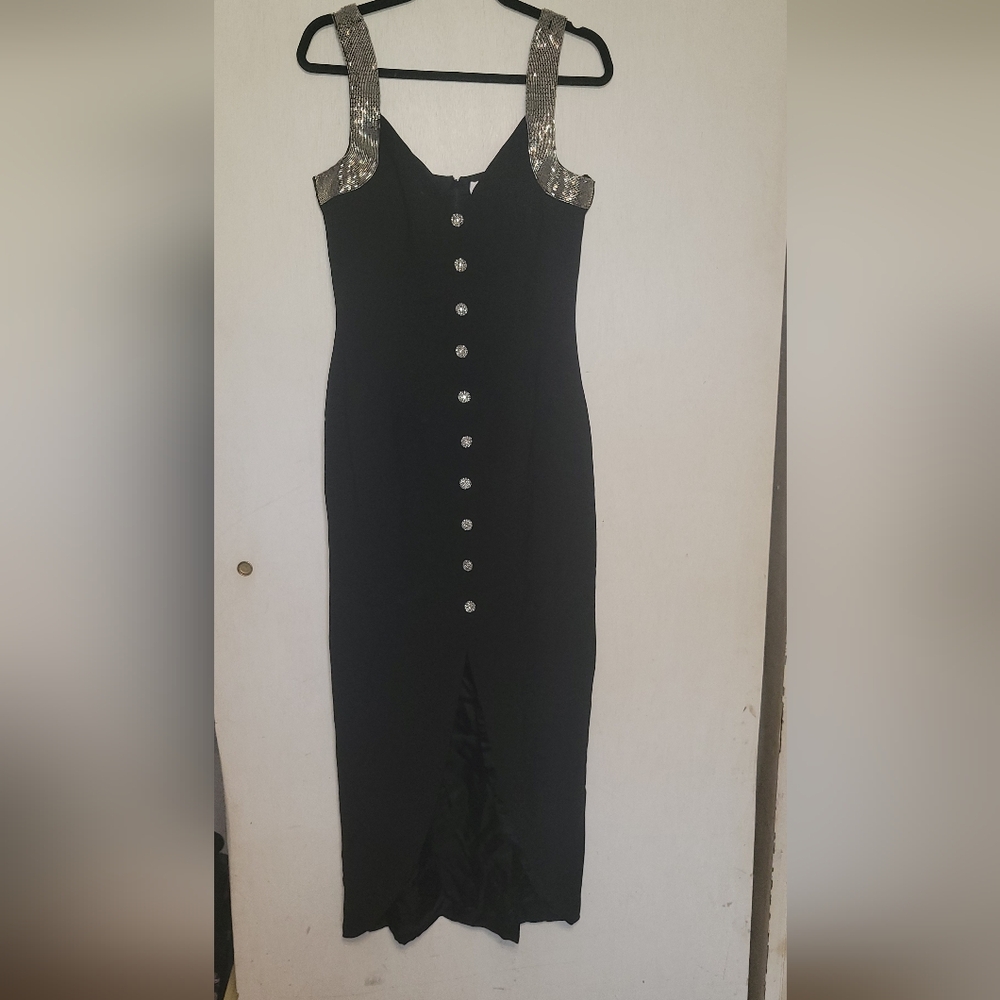 Black Sheath Midi Dress with Spaghetti Straps